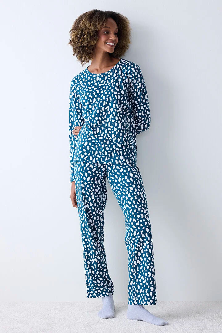 Penti Blue Leopard Petrol Pant Pyjama Set