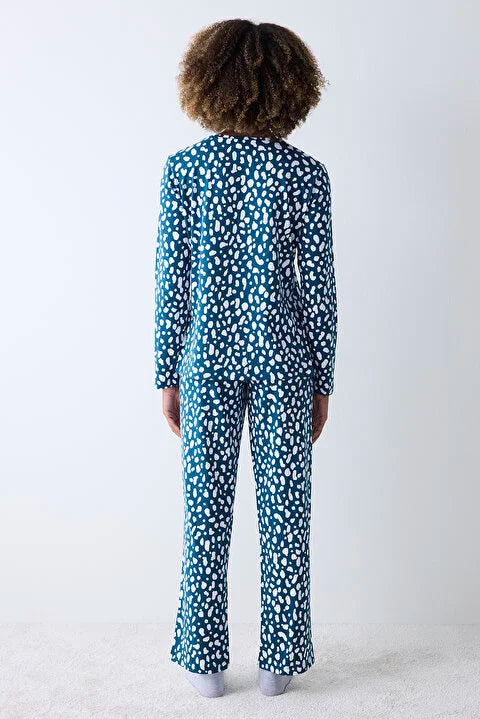 Penti Blue Leopard Petrol Pant Pyjama Set