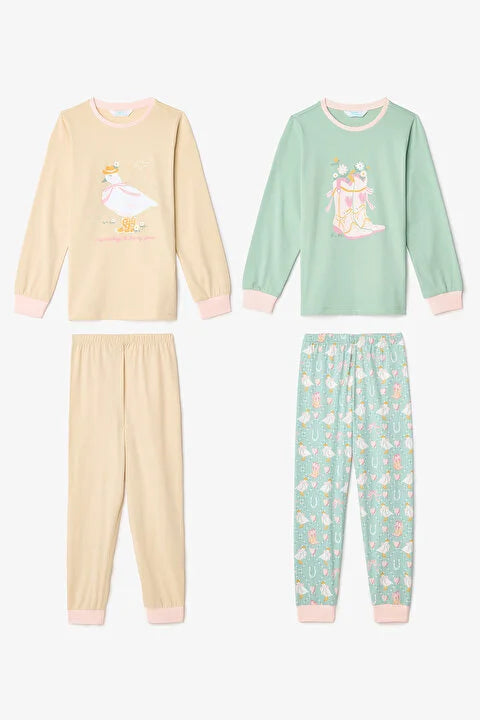Penti Girls Cowboy Goose Floral Long Sleeve 2-Piece Pajama Set