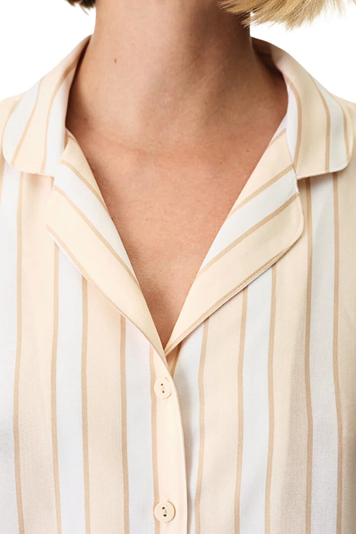 Penti Beige Quinn Striped Shirt & Shorts Pajama Set