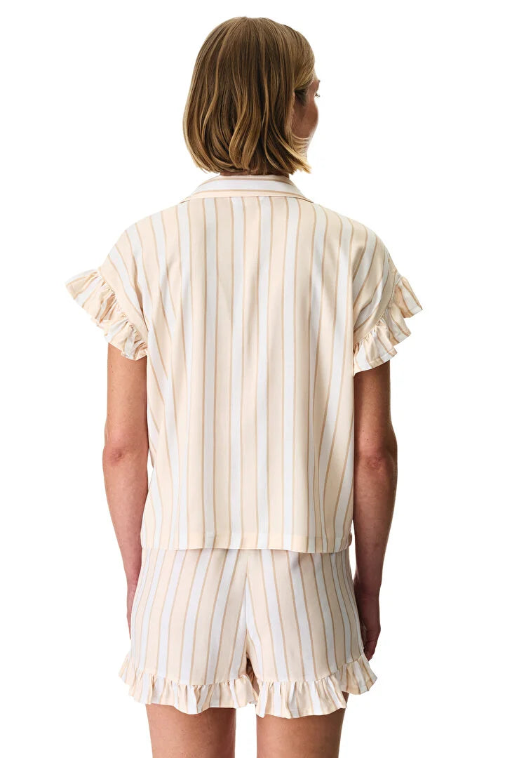 Penti Beige Quinn Striped Shirt & Shorts Pajama Set