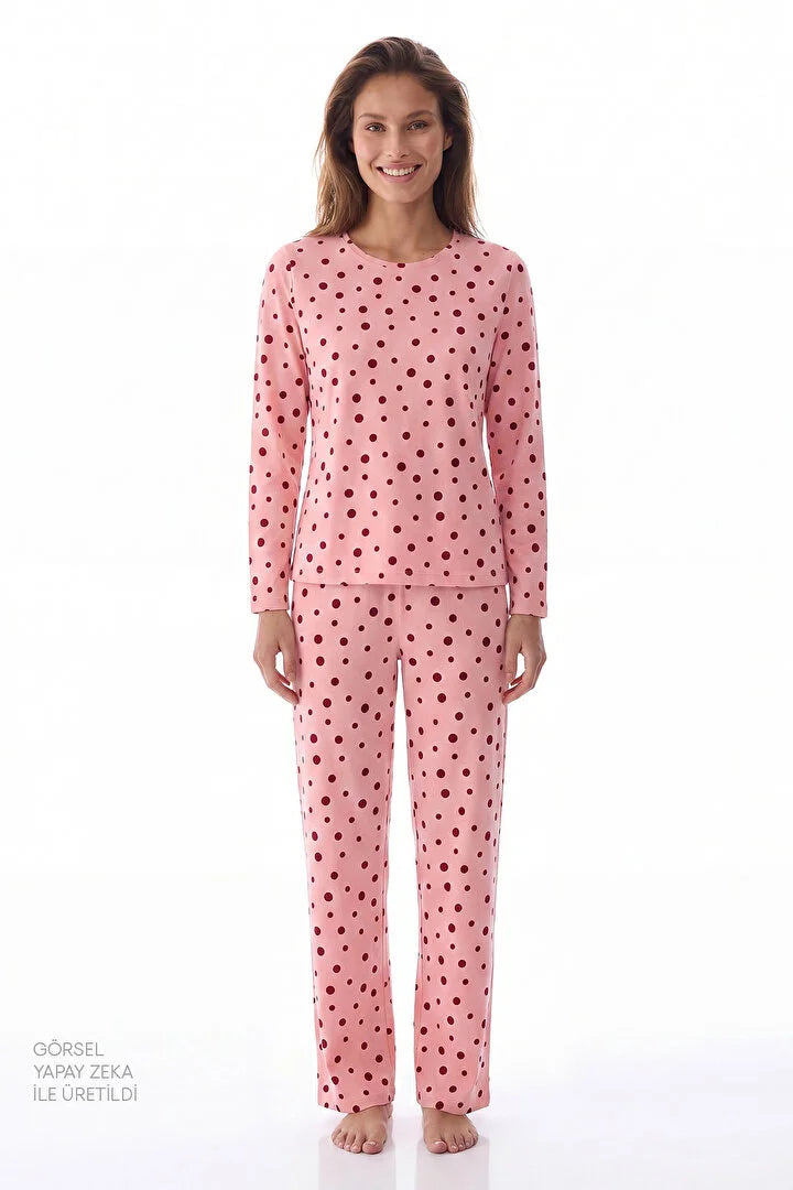 Penti Pink Berry Dotted Pant Polka Dot Long Sleeve Pyjama Set