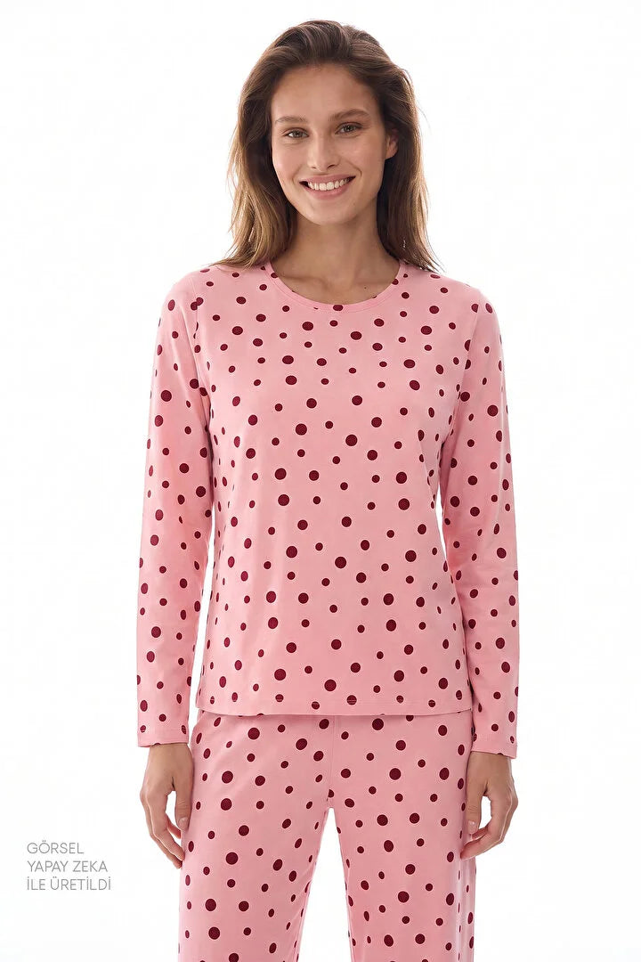 Penti Pink Berry Dotted Pant Polka Dot Long Sleeve Pyjama Set