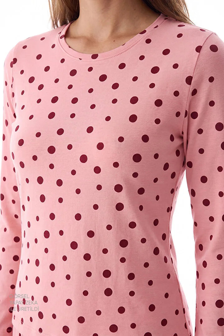 Penti Pink Berry Dotted Pant Polka Dot Long Sleeve Pyjama Set