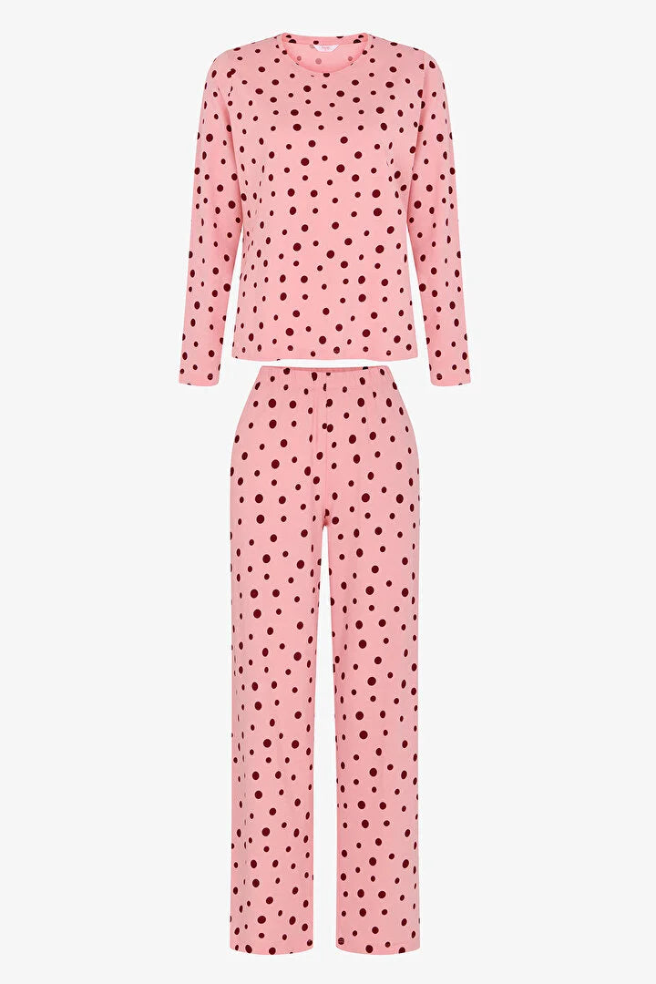 Penti Pink Berry Dotted Pant Polka Dot Long Sleeve Pyjama Set