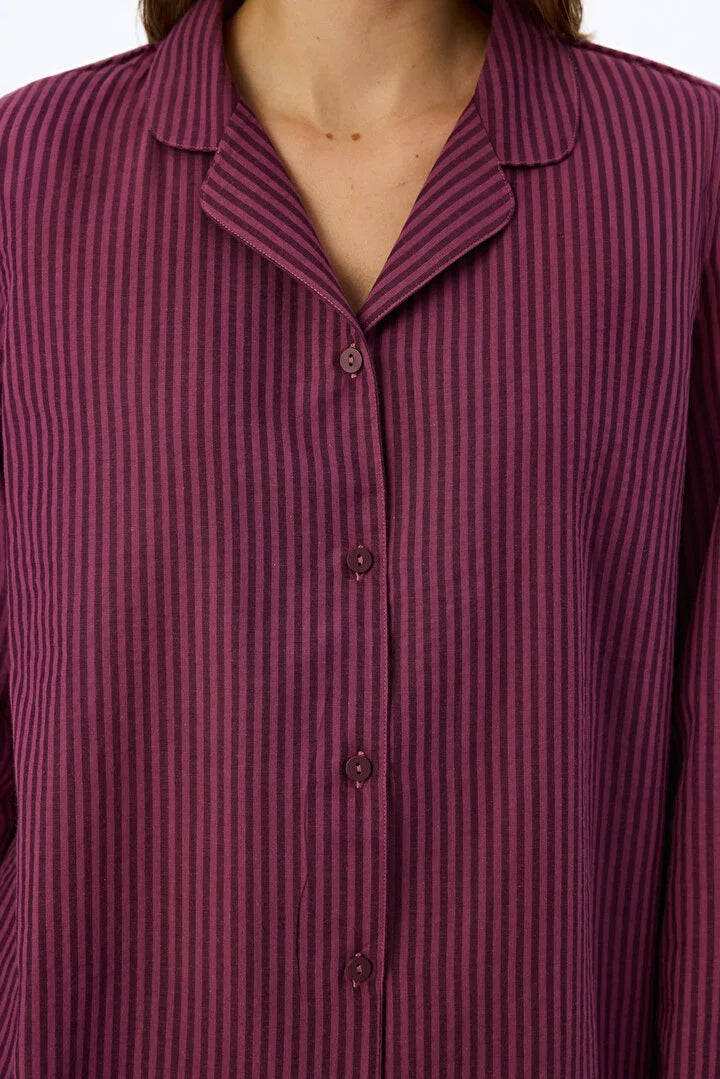 Penti Bordeaux Striped Long Sleeve Shirt & Trouser Pyjama Set