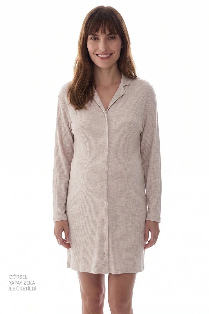 Penti Beige Melange Long Sleeve Nightgown