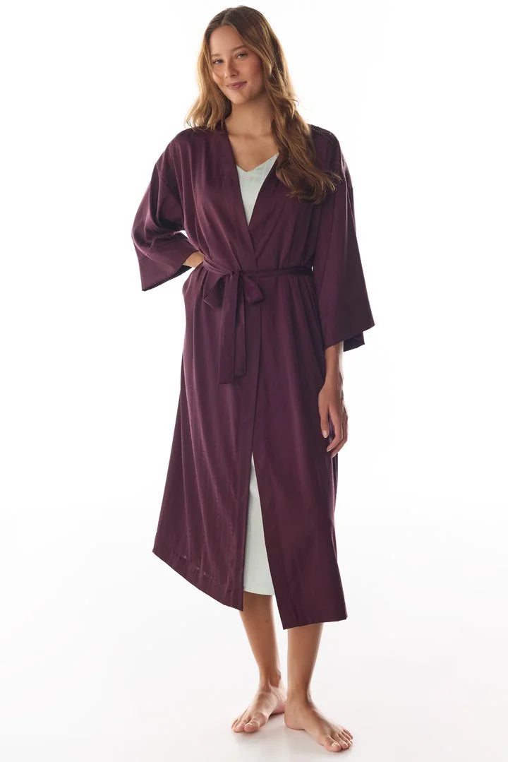 Penti Bordeaux Aurora Satin Floral 3/4 Sleeve Robe