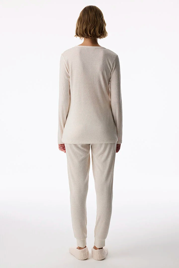 Penti Ecru Long-Sleeve Pants Pajama Set