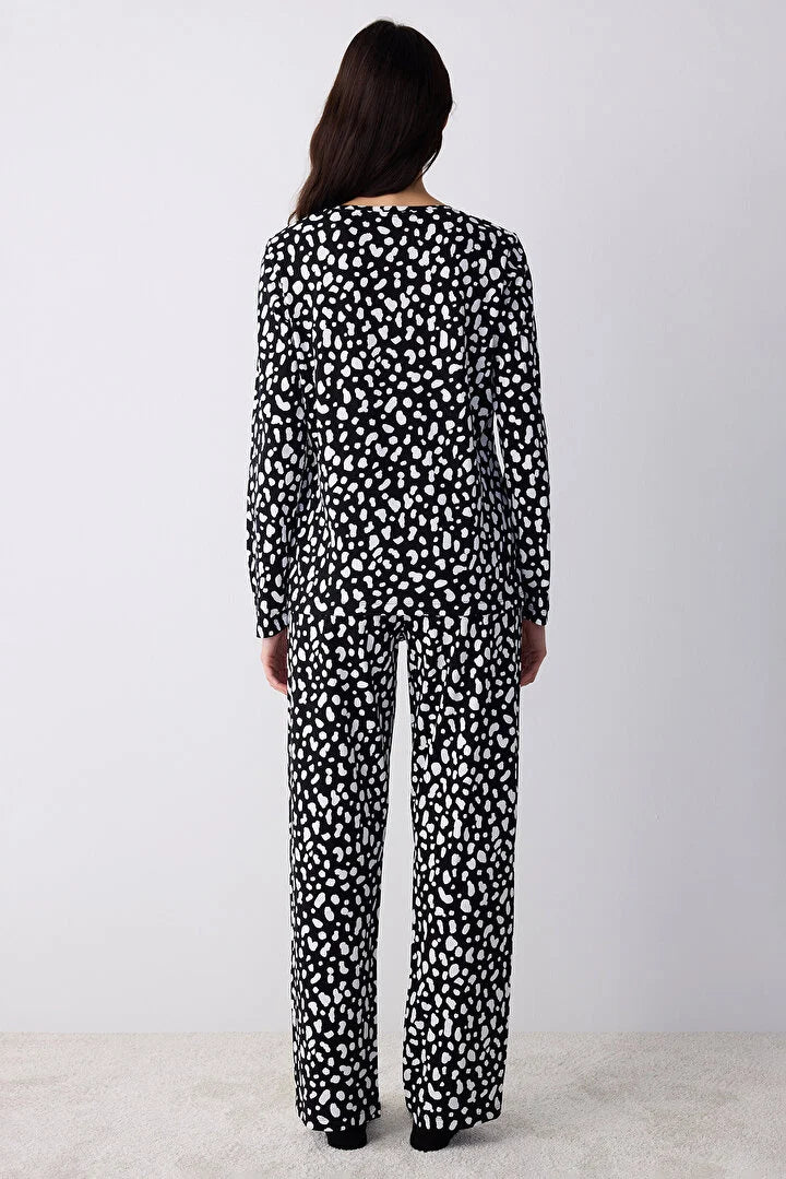 Penti Leopard Black Pant Pyjama Set