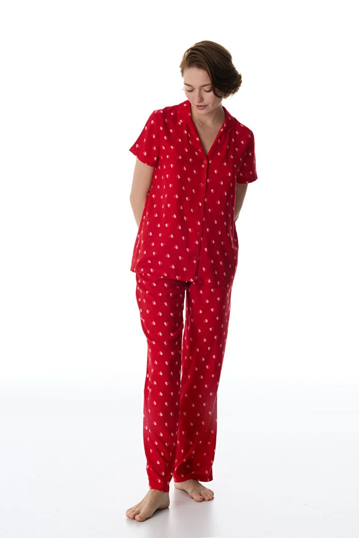 Penti Red Tiny Hearts Shirt & Pants Pyjama Set