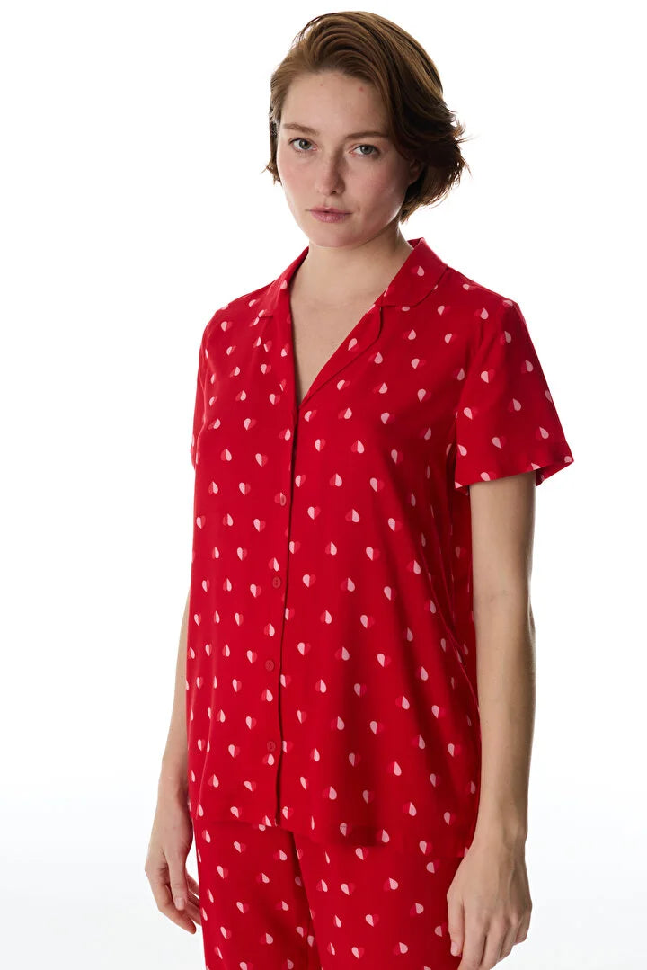 Penti Red Tiny Hearts Shirt & Pants Pyjama Set