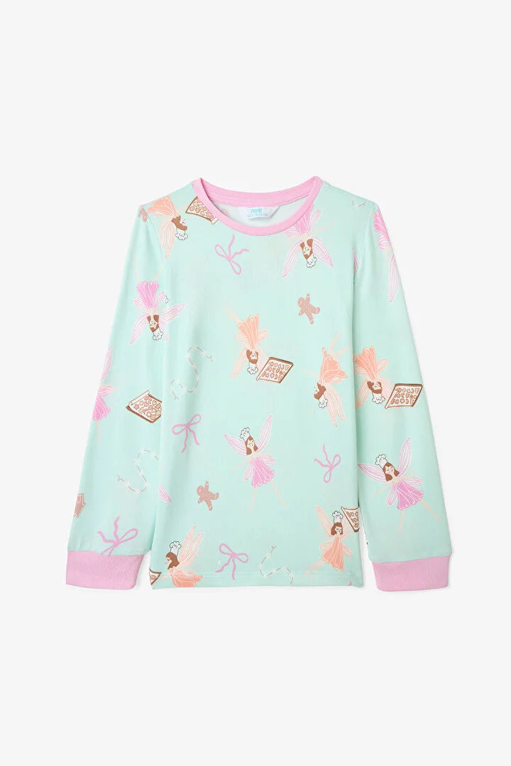 Penti Light Mint Girls Fairy Printed Long Sleeve Pajama Set