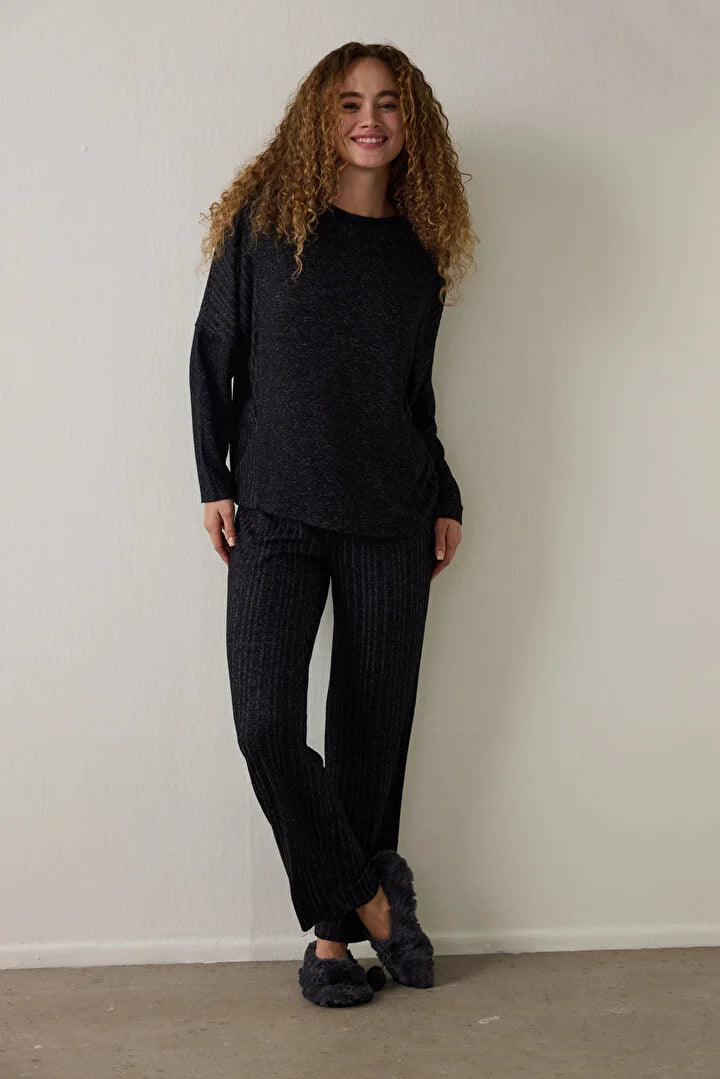 Penti Black Dark Sky Crew Neck Long Sleeve Pajama Set
