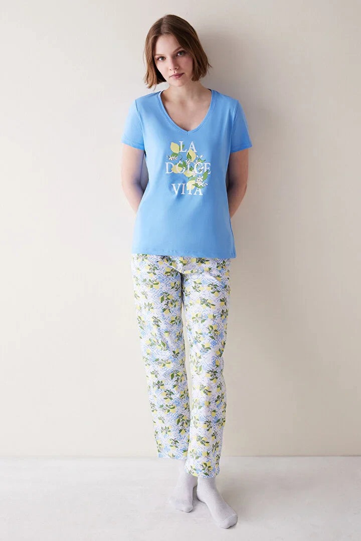 Penti Lemon Blue Trouser Pajama Set