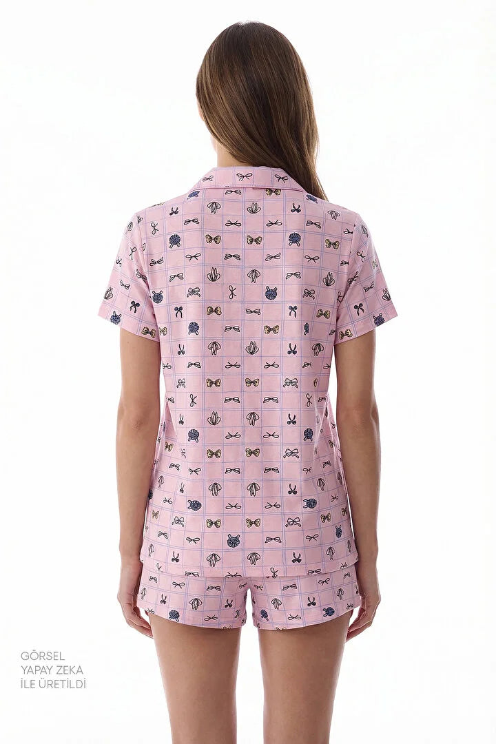 Penti Pink Cute Bows Shirt Shorts Pyjama Set