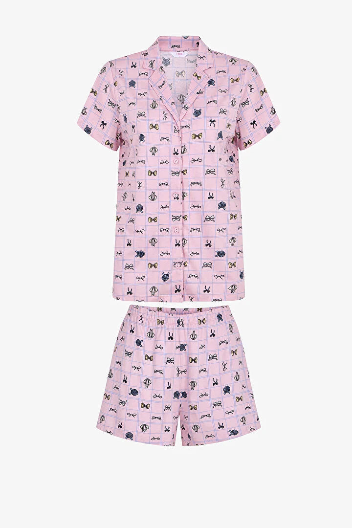 Penti Pink Cute Bows Shirt Shorts Pyjama Set