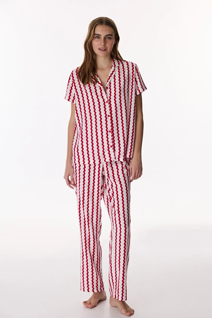 Penti Red Shirt & Pants Pajama Set