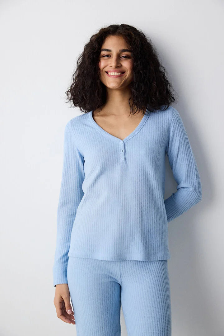 Penti Light Blue Soft Pant Pyjama Set