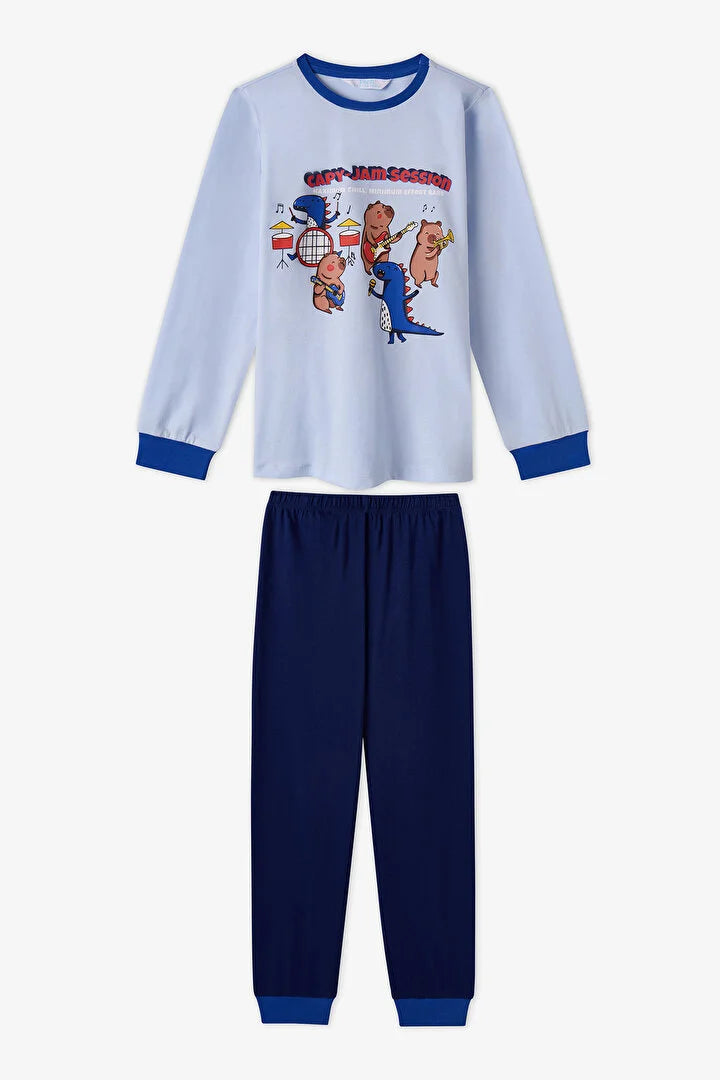Penti Blue Capy-Jam Session Cotton Long-Sleeve 2-Piece Pajama Set