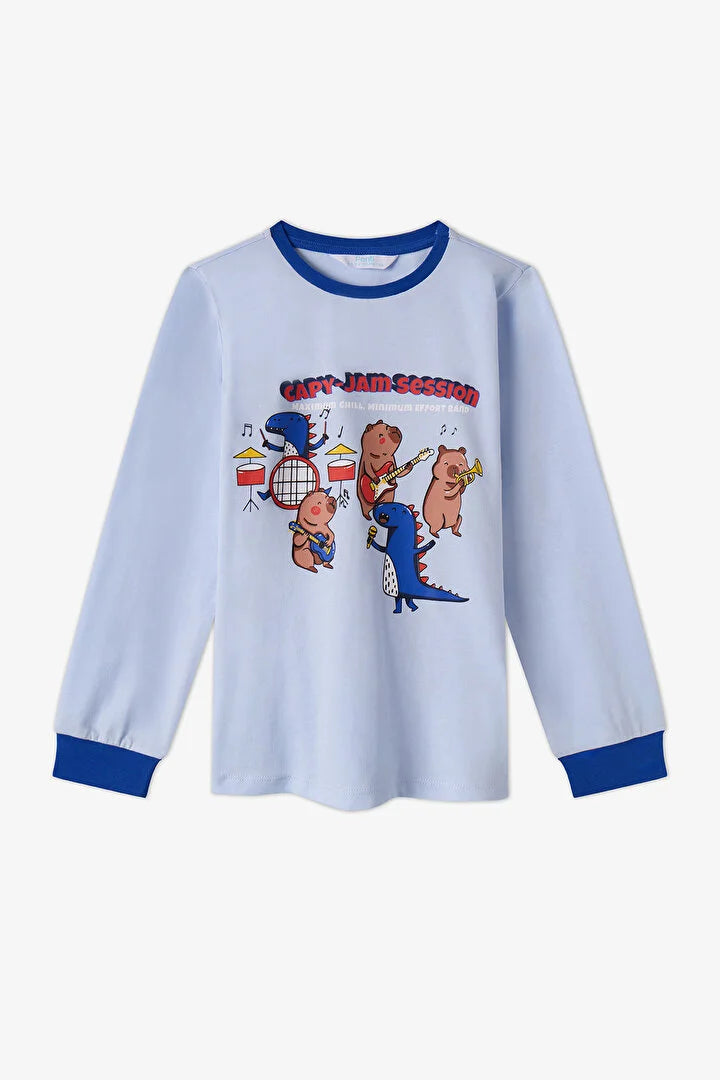 Penti Blue Capy-Jam Session Cotton Long-Sleeve 2-Piece Pajama Set