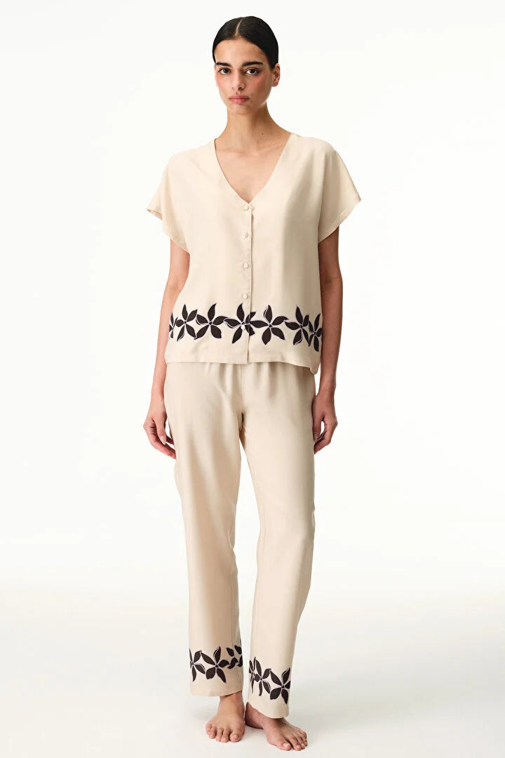 Penti Pastel Beige Petal Shirt & Pants Pajama Set