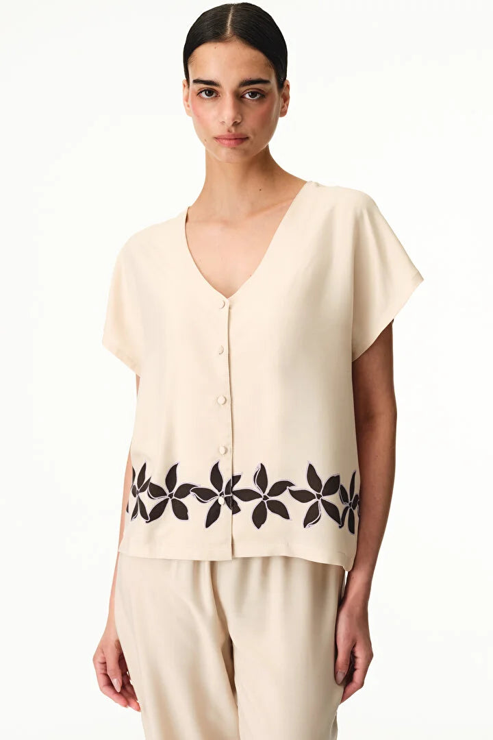 Penti Pastel Beige Petal Shirt & Pants Pajama Set