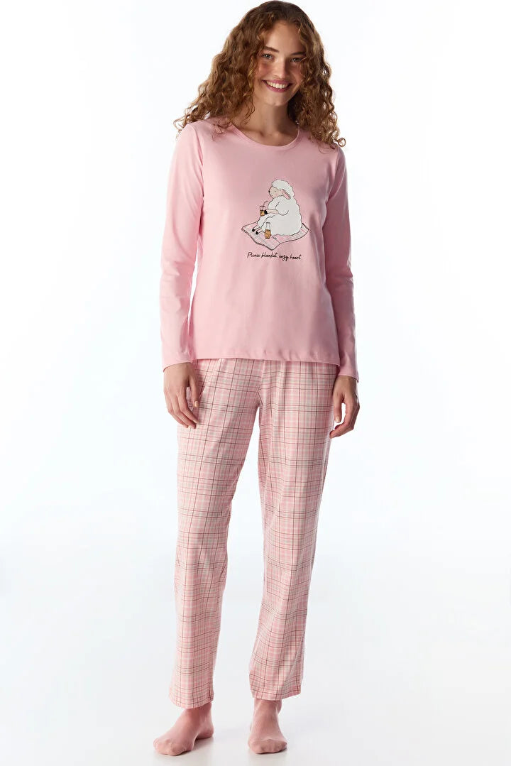 Penti Pink Comfy Heart Animal Print Long Sleeve Pyjama Set With Trousers