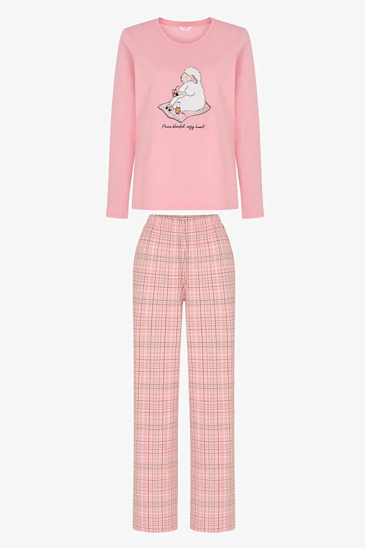 Penti Pink Comfy Heart Animal Print Long Sleeve Pyjama Set With Trousers