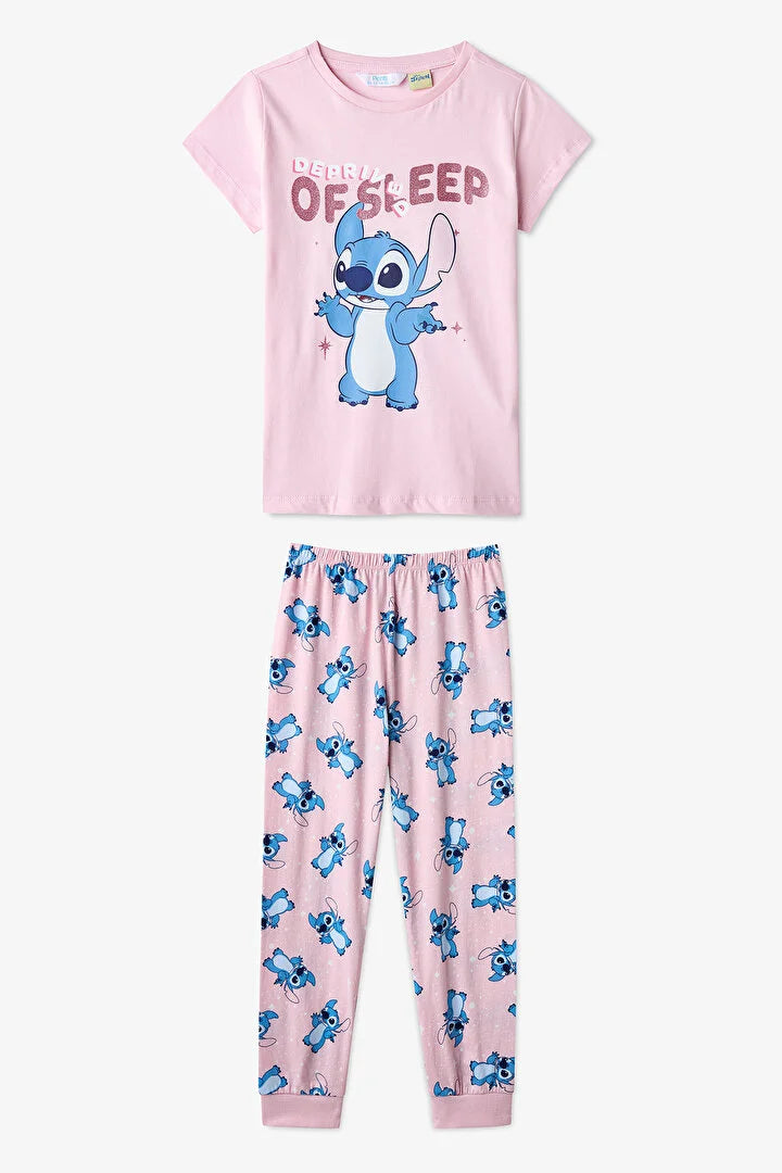 Penti Girl Pink Short Sleeved Stitch Pyjama Set
