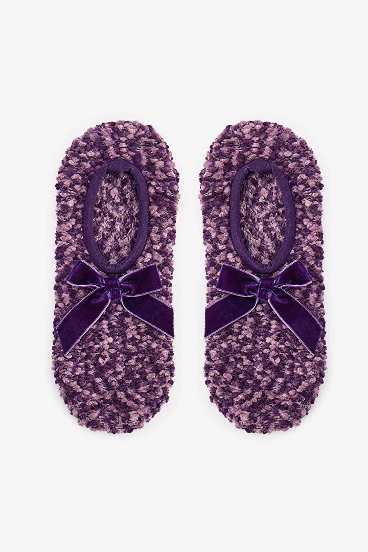 Penti Dark Purple Cute Bow Detail Slipper Socks