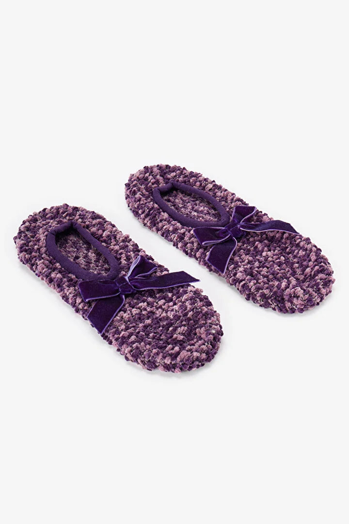 Penti Dark Purple Cute Bow Detail Slipper Socks