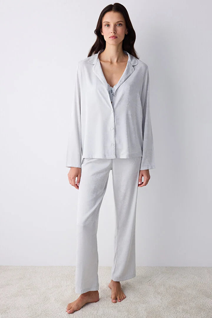 Penti Stain Grey Shirt Pant Pyjama Set