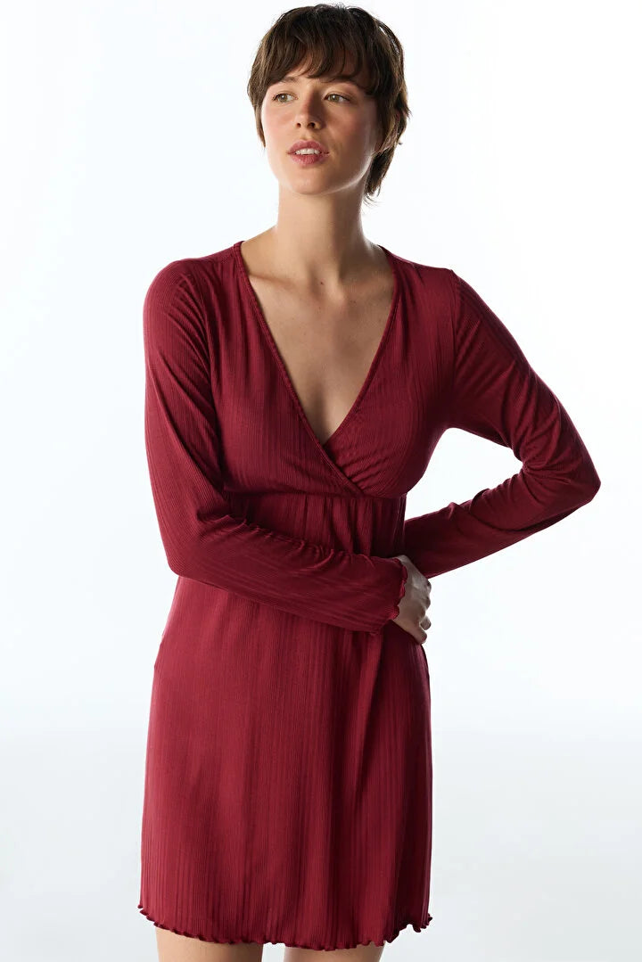 Penti Bordeaux Rib Long Sleeve Nightgown