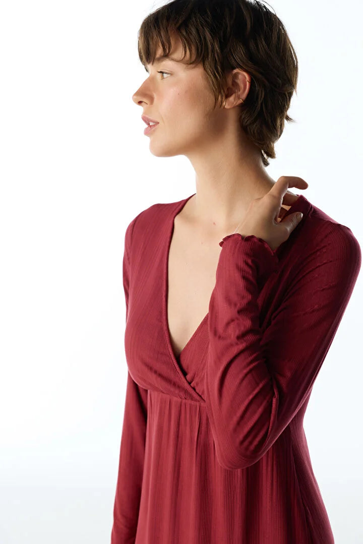 Penti Bordeaux Rib Long Sleeve Nightgown
