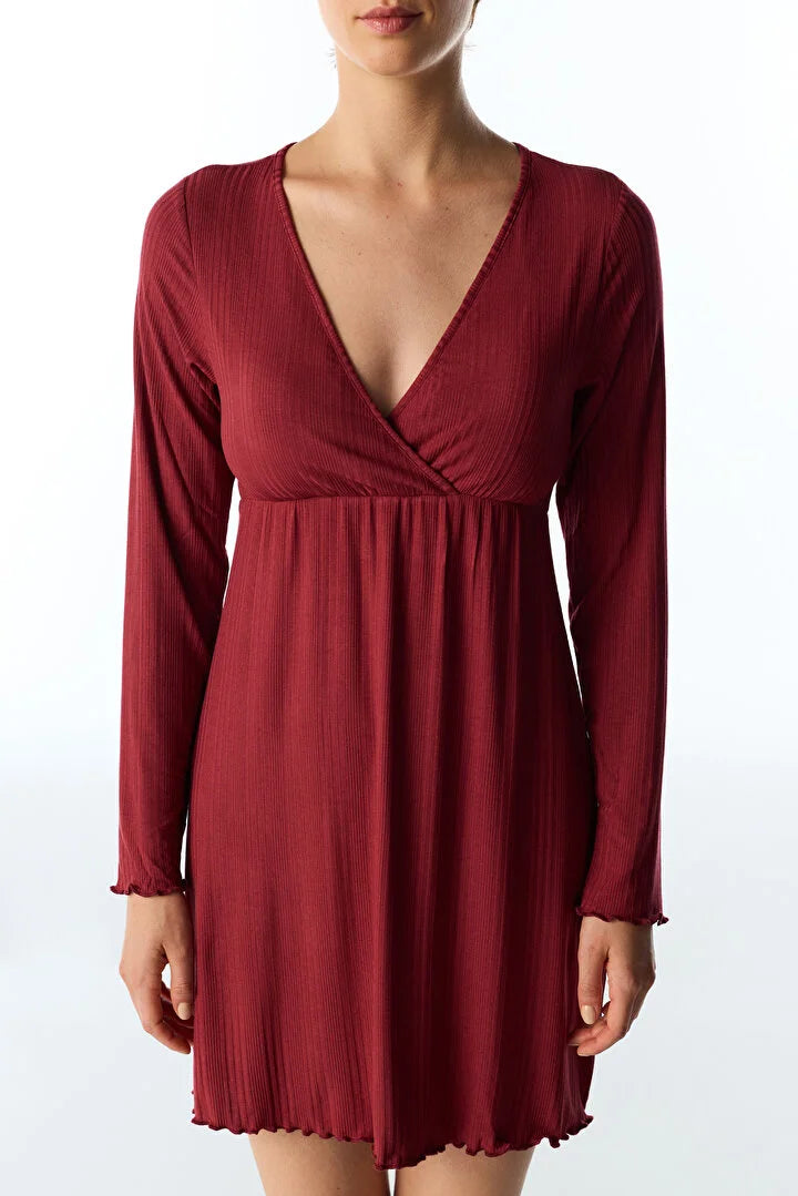 Penti Bordeaux Rib Long Sleeve Nightgown