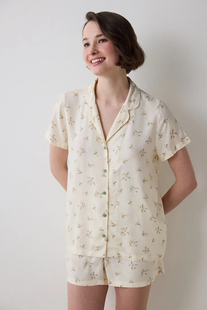 Penti Bloom Printed Shirt Ecru Pj Set