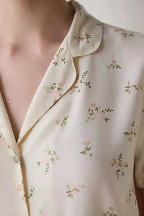 Penti Bloom Printed Shirt Ecru Pj Set