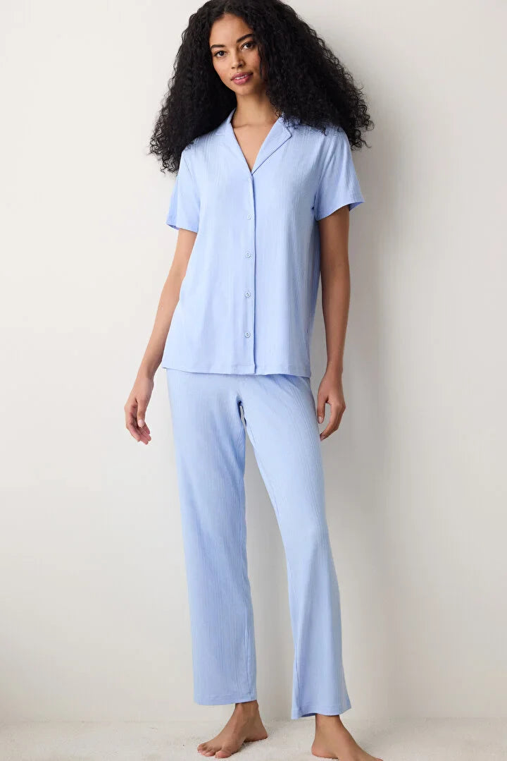 Penti Happiness Shirt Pant Light Blue Pj Set