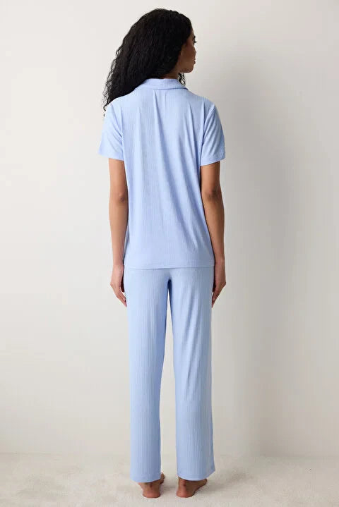 Penti Happiness Shirt Pant Light Blue Pj Set