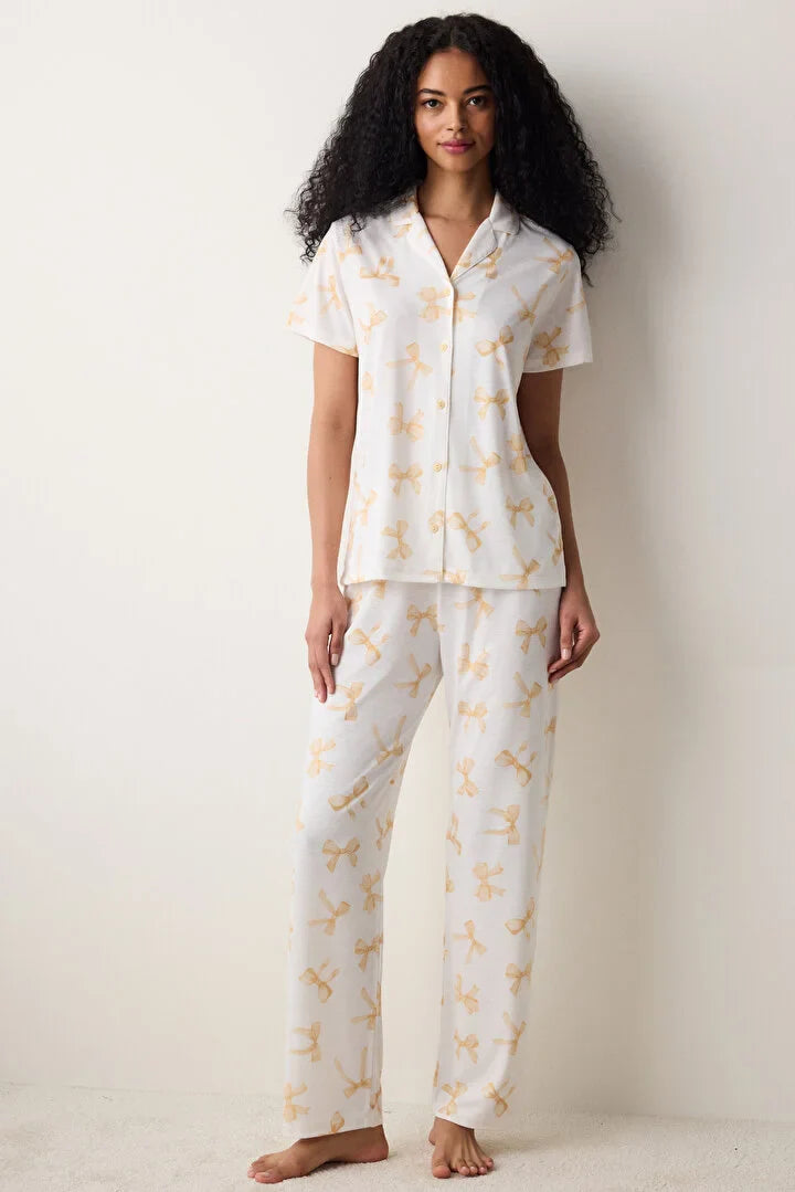 Penti Bows Shirt Pant Light Yellow Pj Set