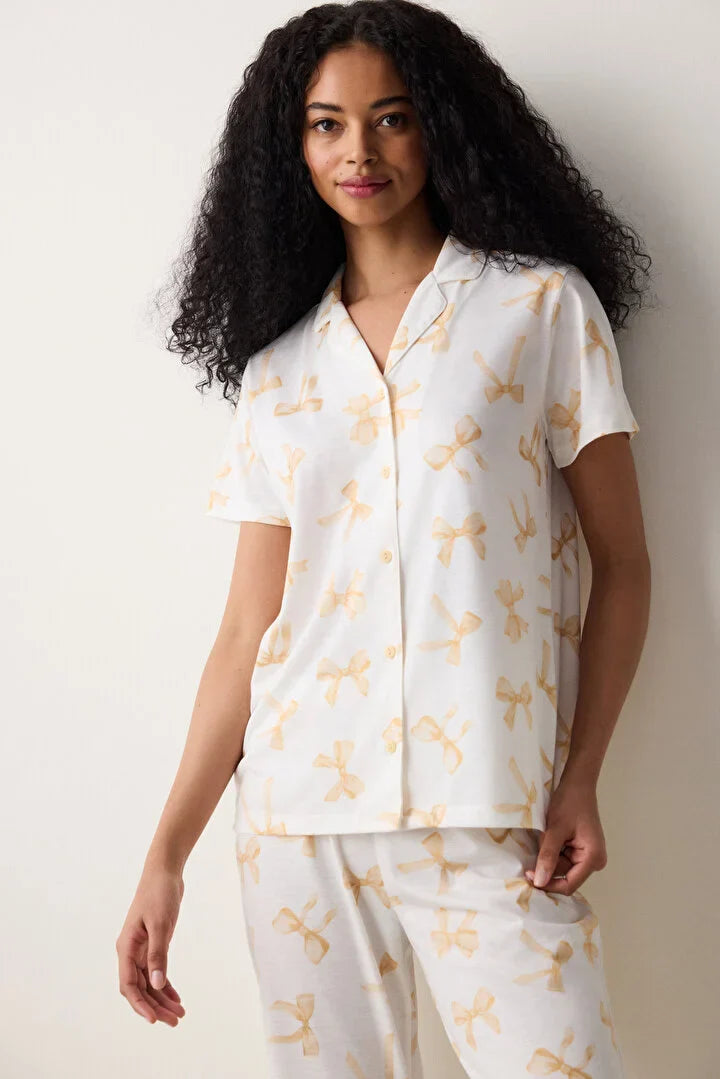 Penti Bows Shirt Pant Light Yellow Pj Set