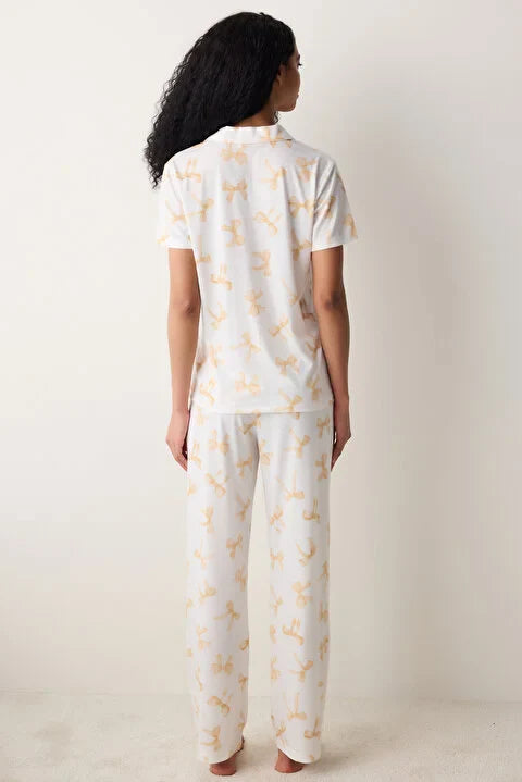 Penti Bows Shirt Pant Light Yellow Pj Set