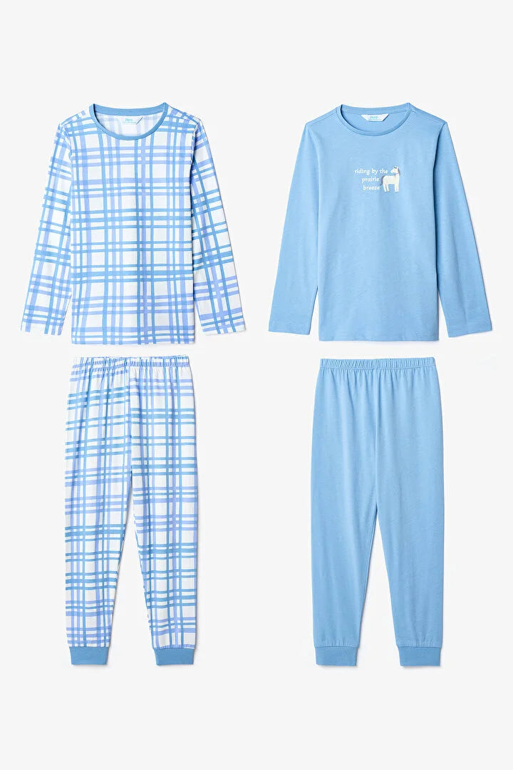 Penti Boys' Riding Cotton 2-Piece Plaid Long Sleeve Pajama Set