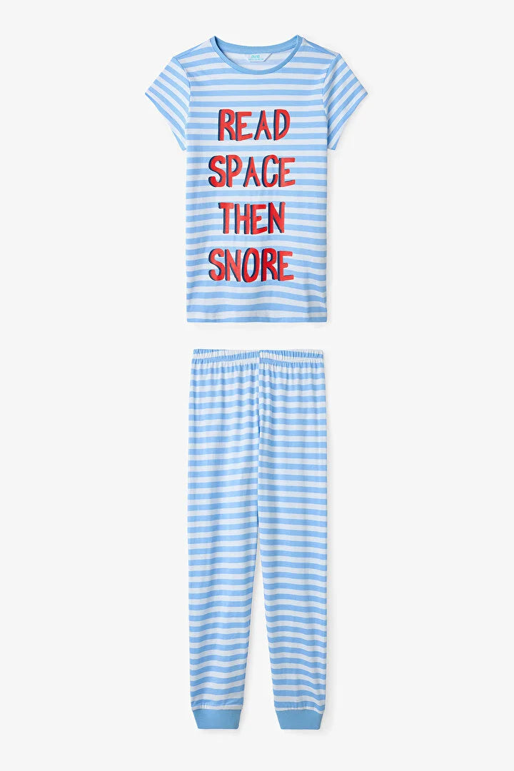 Penti Light Blue Boys Striped Space 2in1 Pajama Set