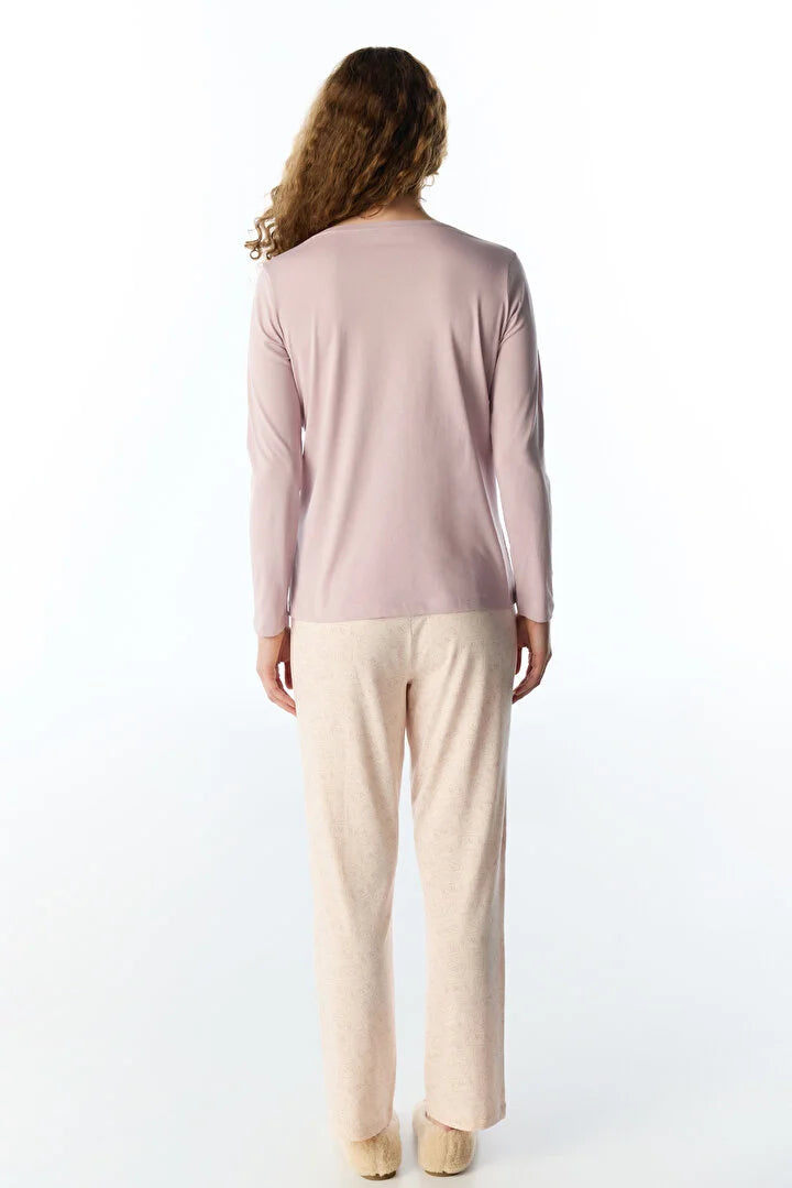 Penti Soft Pink Cat Print Long Sleeve Pyjama Set with Trousers