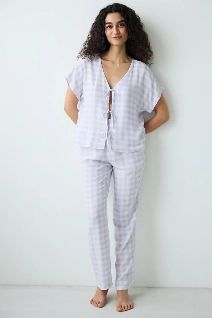 Penti Purple Gingham Pant Pj Set