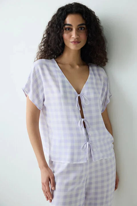 Penti Purple Gingham Pant Pj Set