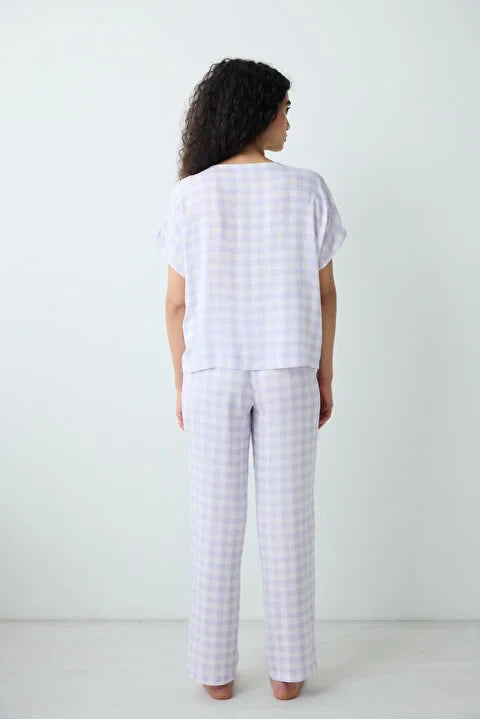Penti Purple Gingham Pant Pj Set