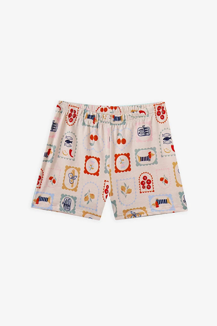 Penti Girl Light Blue Printed Design 2 in 1 Pyjama Shorts Set